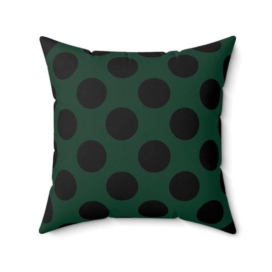 Dark Green, Black Retro Polka Dots Cushion Pillow