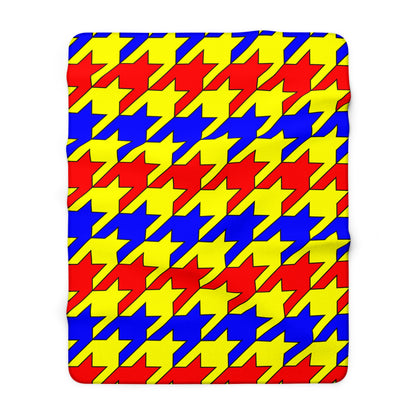 Yellow, Blue, Red Retro Houndstooth Blanket Throw