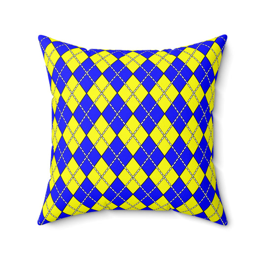 Blue, Yellow Retro Argyle Cushion Pillow