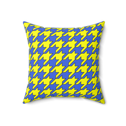 Royal Blue, Yellow Retro Houndstooth Cushion Pillow