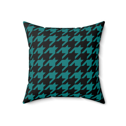 Teal, Black Retro Houndstooth Cushion Pillow