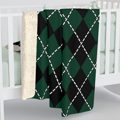 Dark Green, Black Retro Argyle Blanket Throw