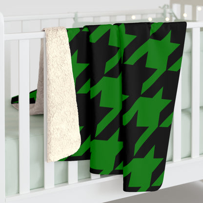 Green, Black Retro Houndstooth Blanket Throw