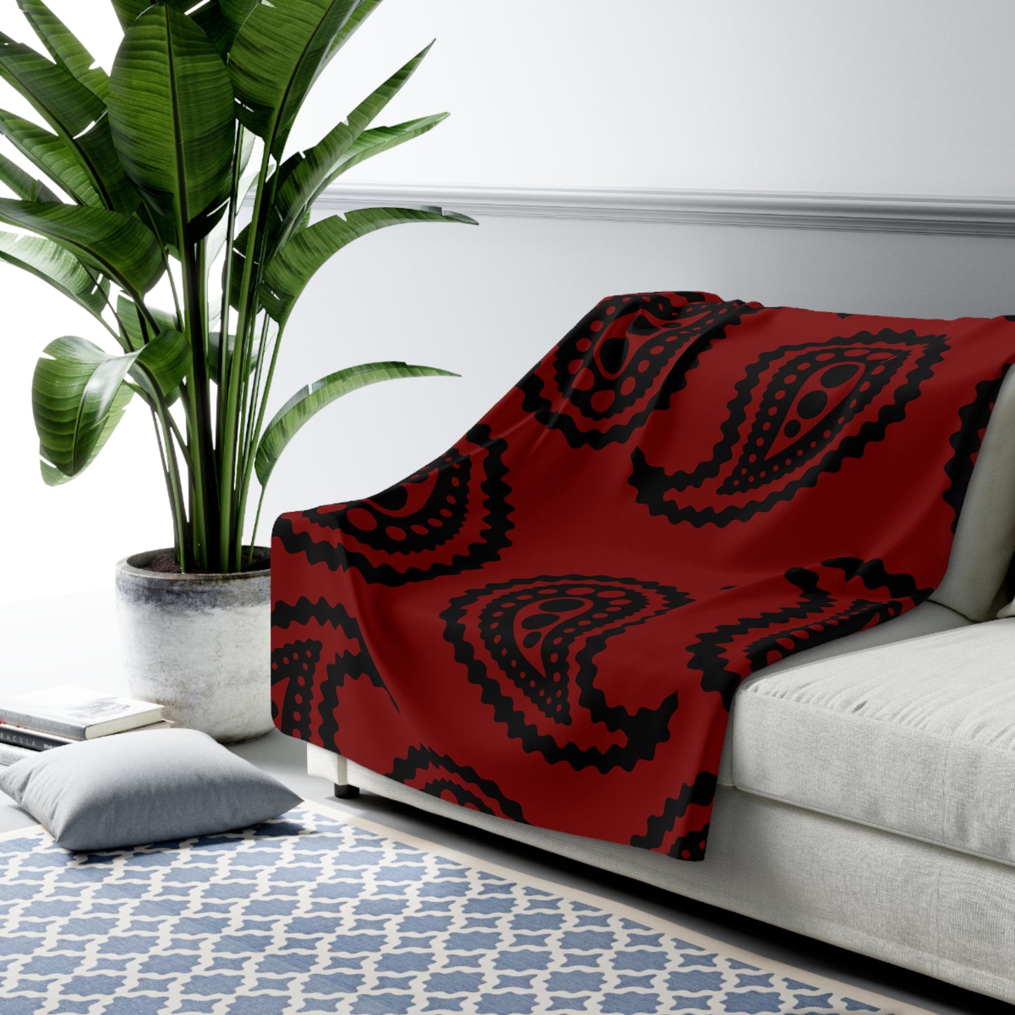 Maroon, Black Retro Paisley Blanket Throw
