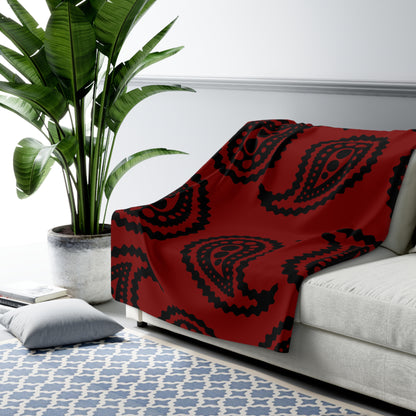 Maroon, Black Retro Paisley Blanket Throw