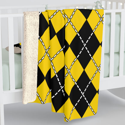 Gold, Black Retro Argyle Blanket Throw