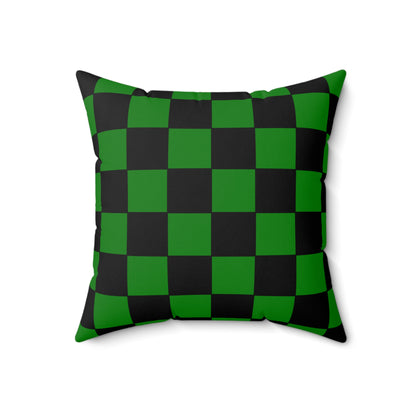 Green, Black Retro Check Cushion Pillow