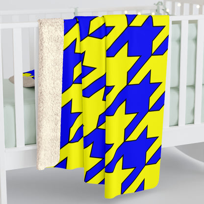 Blue, Yellow Retro Houndstooth Blanket Throw