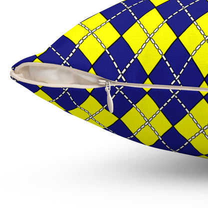 Navy Blue, Yellow Retro Argyle Cushion Pillow