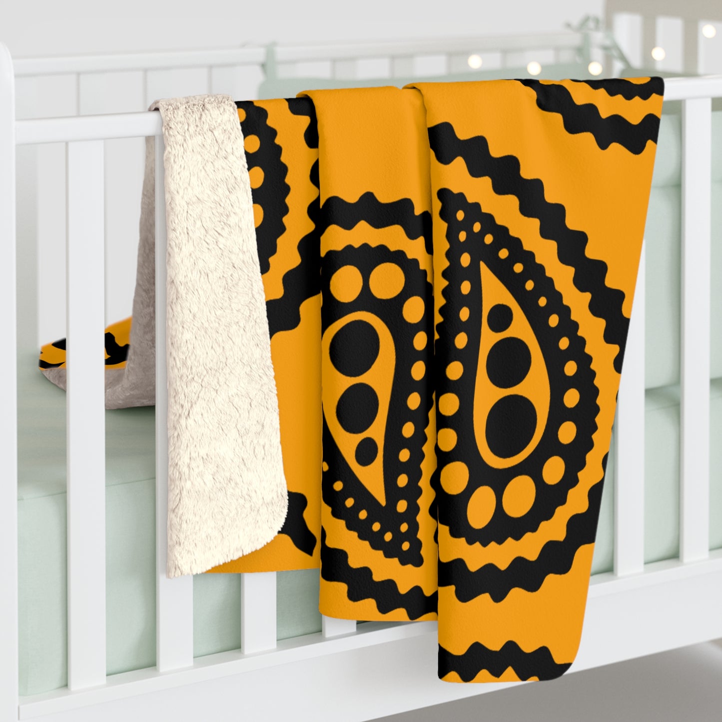 Orange, Black Retro Paisley Blanket Throw