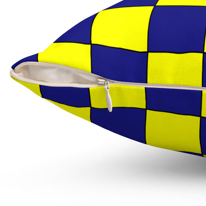 Navy Blue, Yellow Retro Check Cushion Pillow