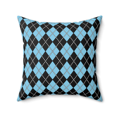 Sky Blue, Black Retro Argyle Cushion Pillow