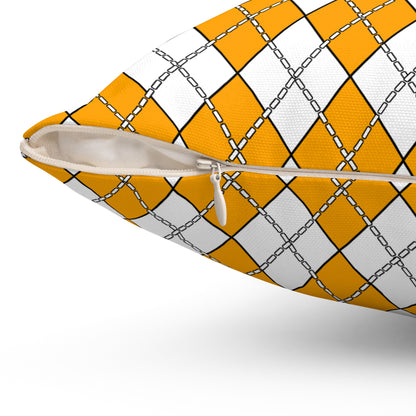 Orange, White Retro Argyle Cushion Pillow
