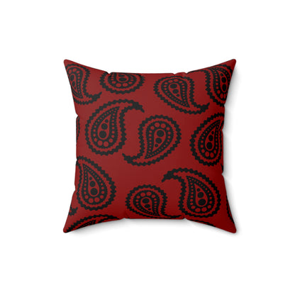Dark Red, Black Retro Paisley Cushion Pillow