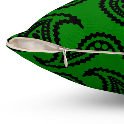 Green, Black Retro Paisley Cushion Pillow