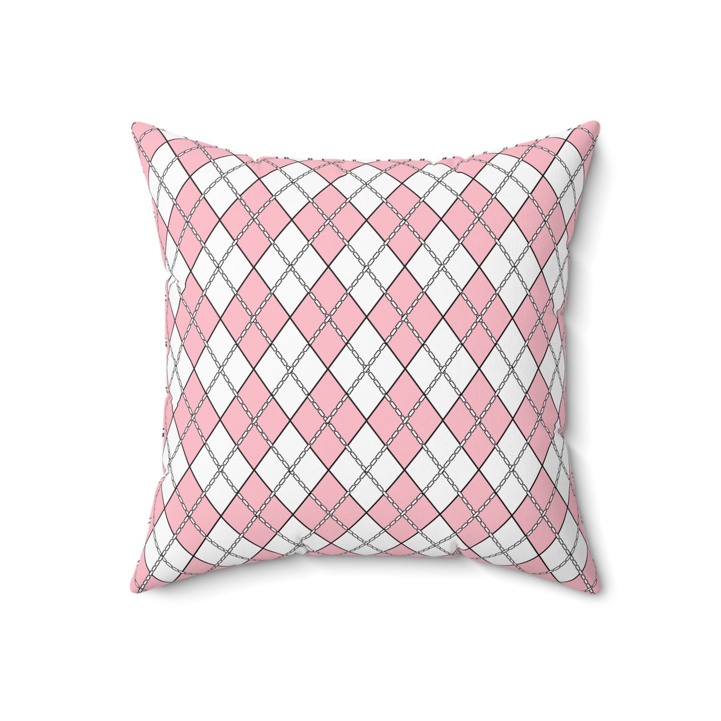 Pink, White Retro Argyle Cushion Pillow