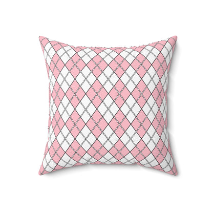 Pink, White Retro Argyle Cushion Pillow