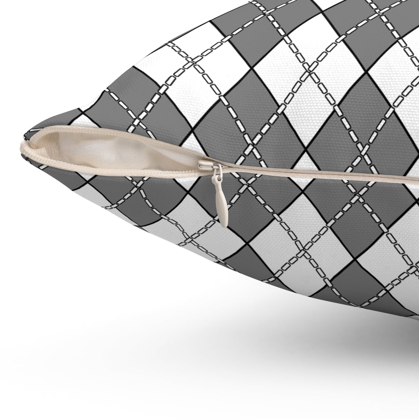 Grey, White Retro Argyle Cushion Pillow