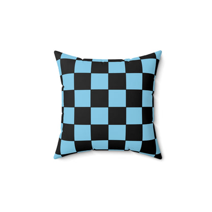 Sky Blue, Black Retro Check Cushion Pillow