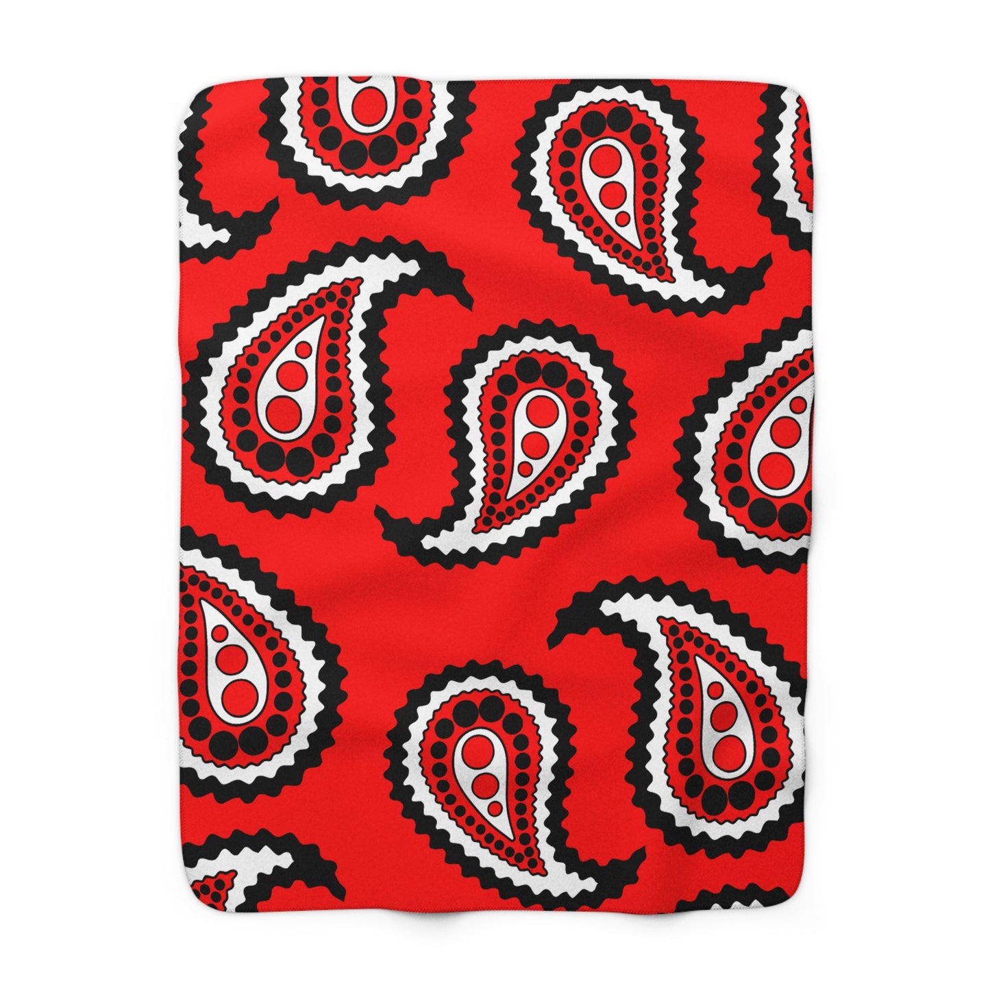 Red, Black, White Retro Paisley Blanket Throw