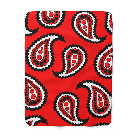 Red, Black, White Retro Paisley Blanket Throw
