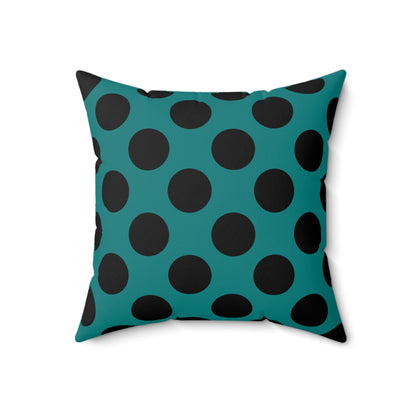 Teal, Black Retro Polka Dots Cushion Pillow