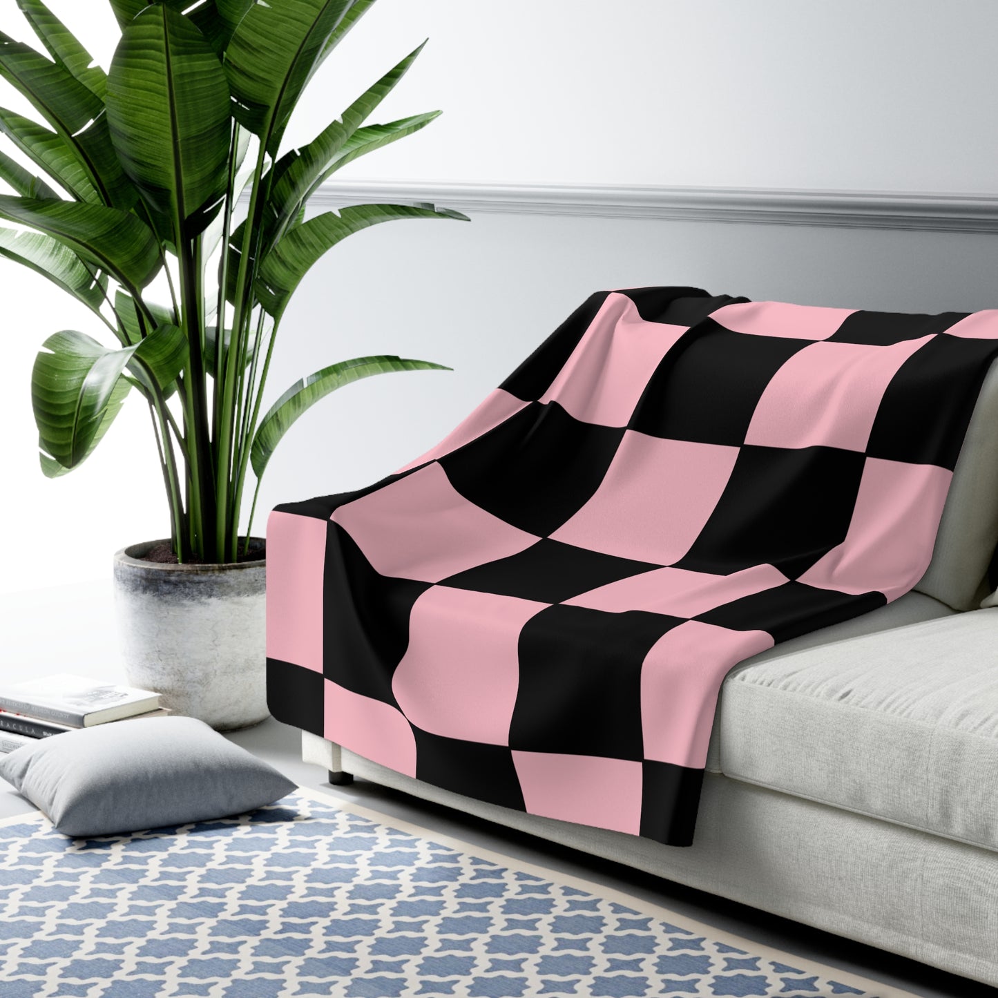 Pink, Black Retro Check Blanket Throw