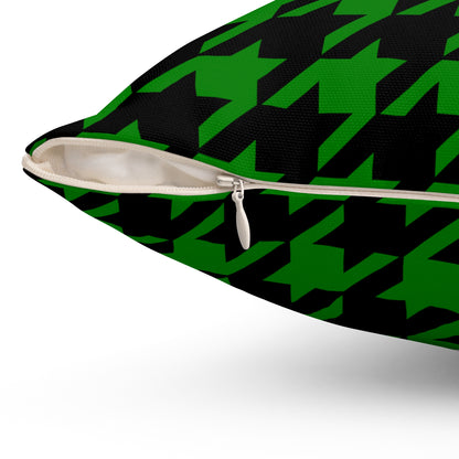 Green, Black Retro Houndstooth Cushion Pillow