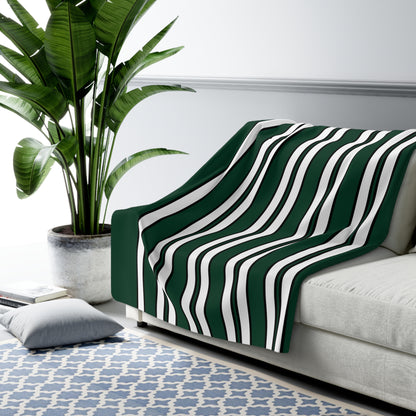 Dark Green, White Retro Stripes Blanket Throw