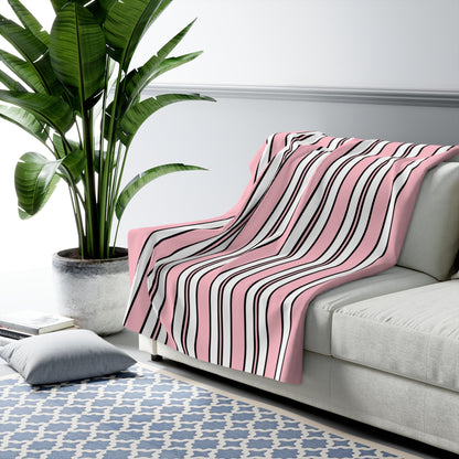Pink, White Retro Stripes Blanket Throw