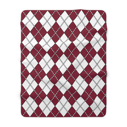 Claret, White Retro Argyle Blanket Throw