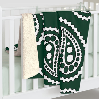 Dark Green, White Retro Paisley Blanket Throw