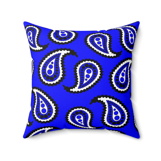 Blue, Black, White Retro Paisley Cushion Pillow