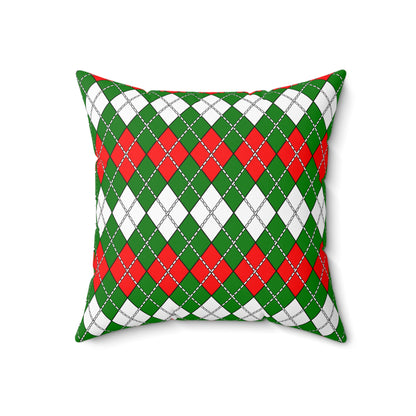 Green, White, Red Retro Argyle Cushion Pillow