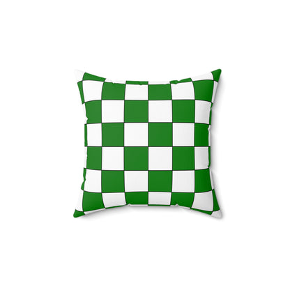 Green, White Retro Check Cushion Pillow