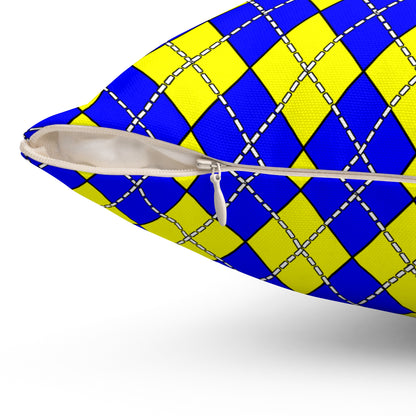 Blue, Yellow Retro Argyle Cushion Pillow