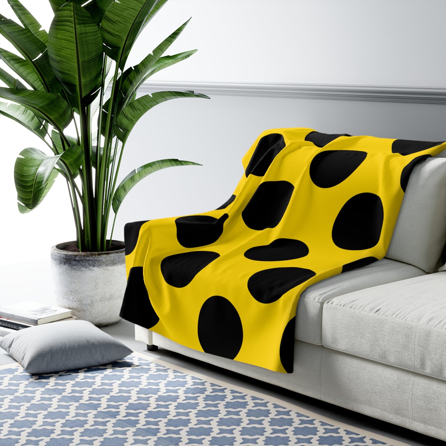 Gold, Black Retro Polka Dots Blanket Throw