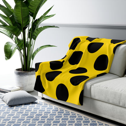 Gold, Black Retro Polka Dots Blanket Throw