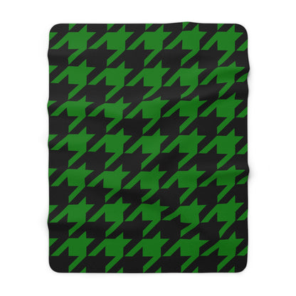 Green, Black Retro Houndstooth Blanket Throw