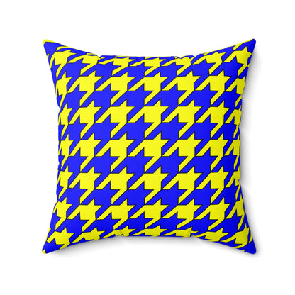 Yellow, Blue Retro Houndstooth Cushion Pillow