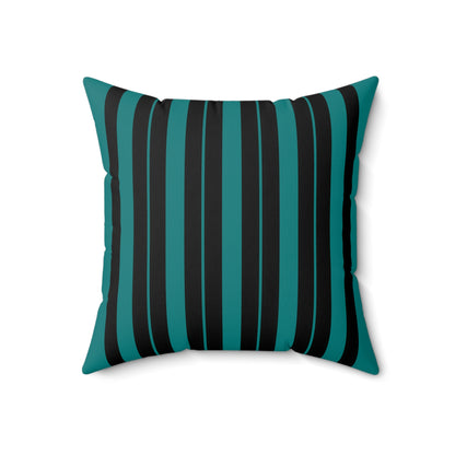 Teal, Black Retro Stripes Cushion Pillow
