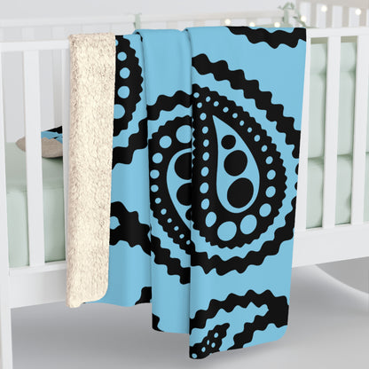 Sky Blue, Black Retro Paisley Blanket Throw
