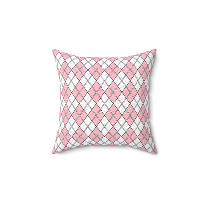 Pink, White Retro Argyle Cushion Pillow