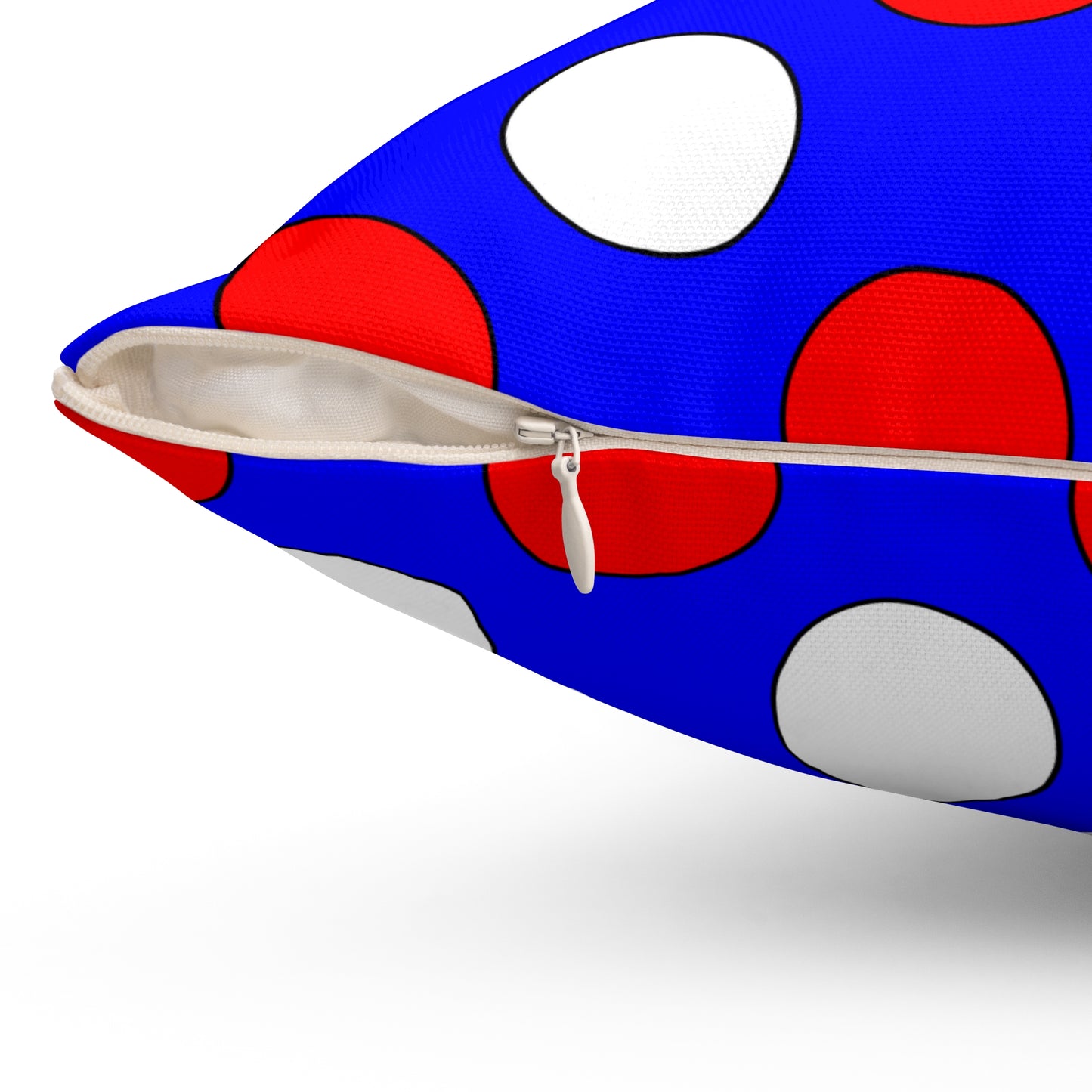 Blue, White, Red Retro Polka Dots Cushion Pillow