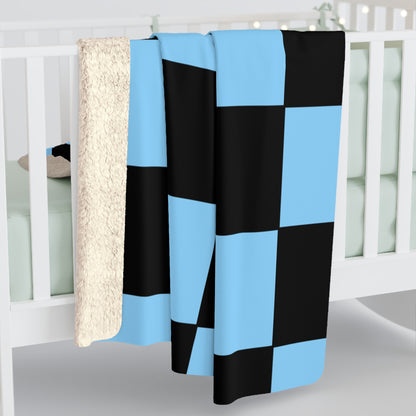 Light Blue, Black Retro Check Blanket Throw