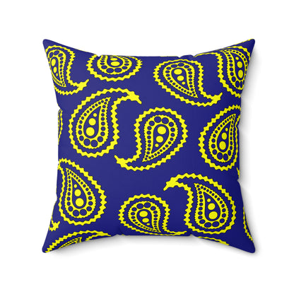 Navy Blue, Yellow Retro Paisley Cushion Pillow