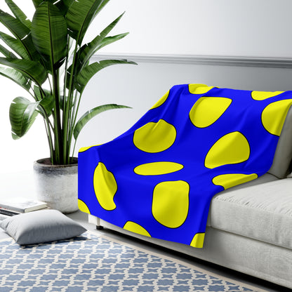 Blue, Yellow Retro Polka Dots Blanket Throw