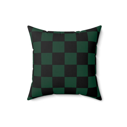 Dark Green, Black Retro Check Cushion Pillow