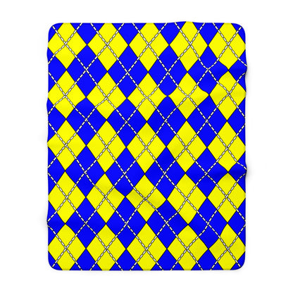 Blue, Yellow Retro Argyle Blanket Throw