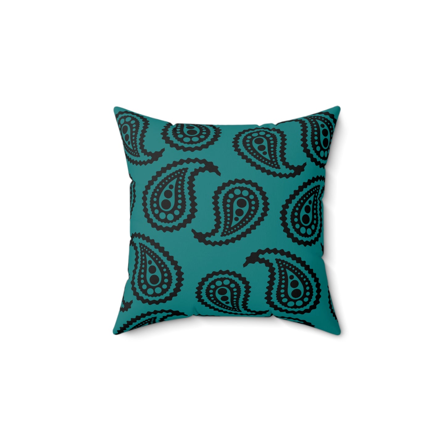 Teal, Black Retro Paisley Cushion Pillow
